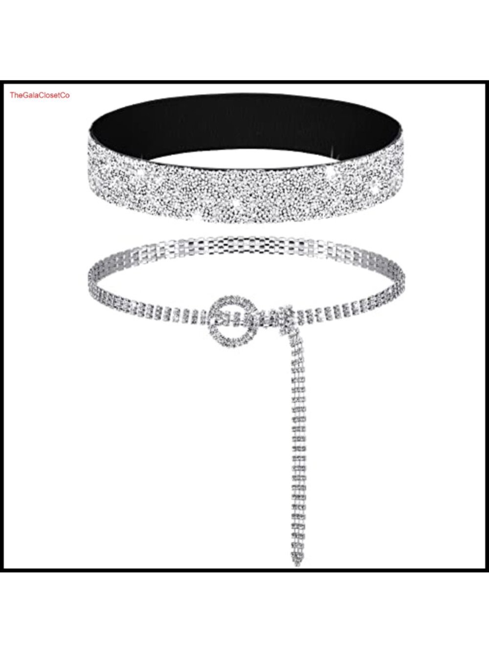 2 Pc Women Stretchy Rhinestone Dress Glitter Belt Set O Ring Buckle